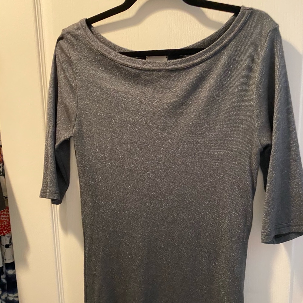 Michael Stars Silver Green BoatNeck Shine Top M/L